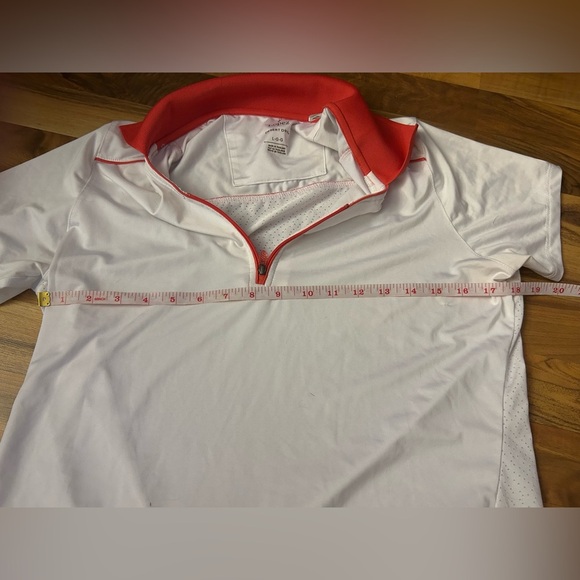 Women's White and Red Short Sleeve Polo Tee - Picture 3 of 5